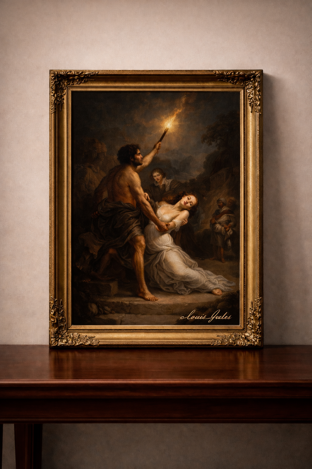 Dramatic mythological scene in Baroque frame