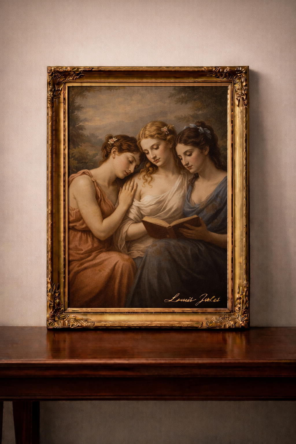 Serene women in a pastoral landscape