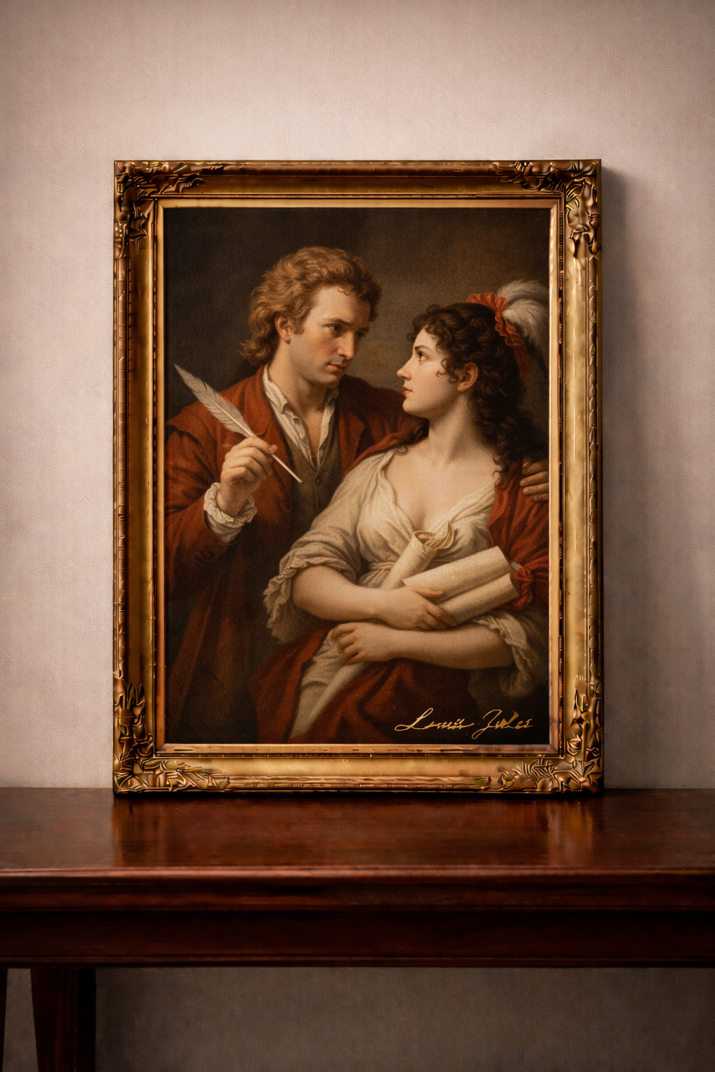 Elegant 18th-century portrait in gold frame