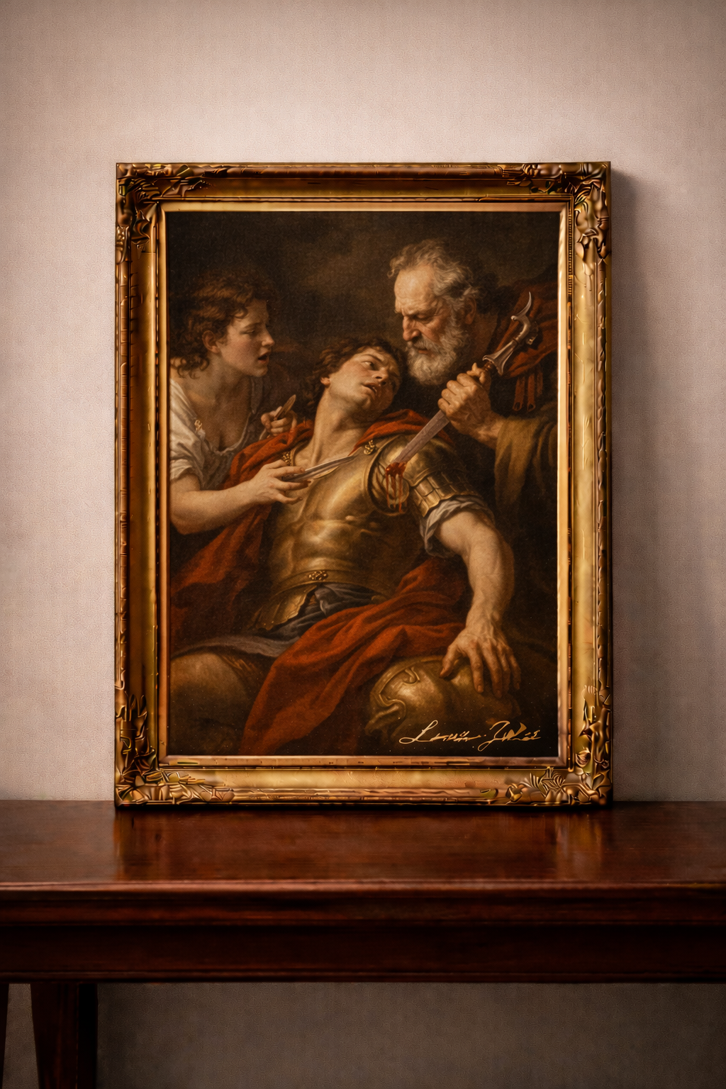 Dramatic confrontation in golden frame