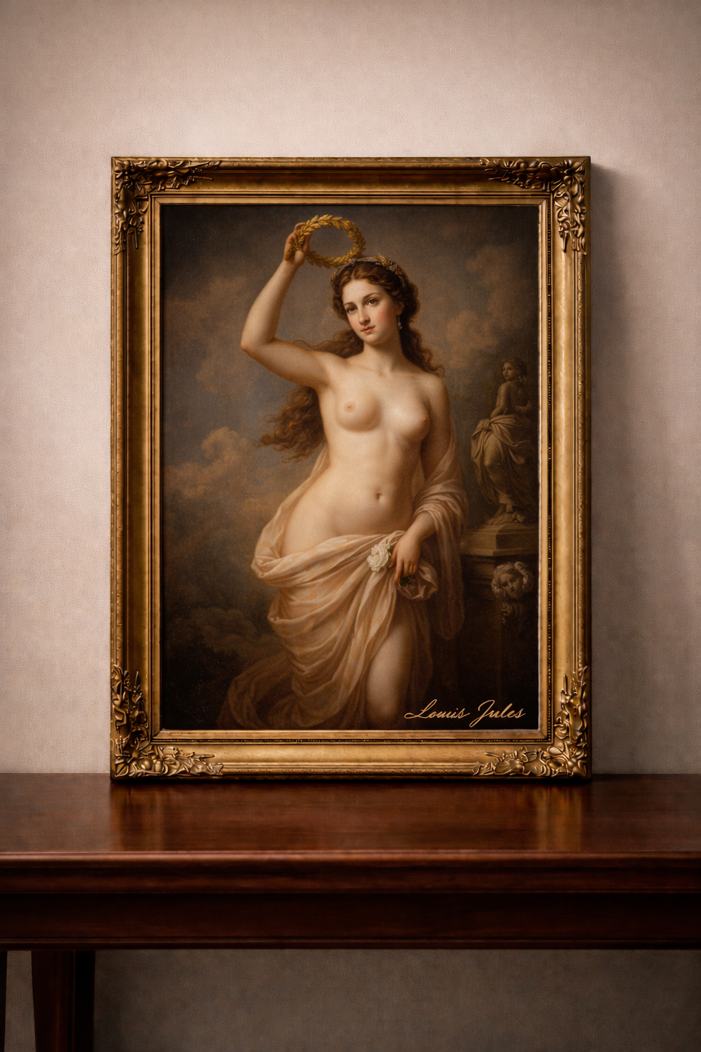 Classical goddess with golden laurel wreath