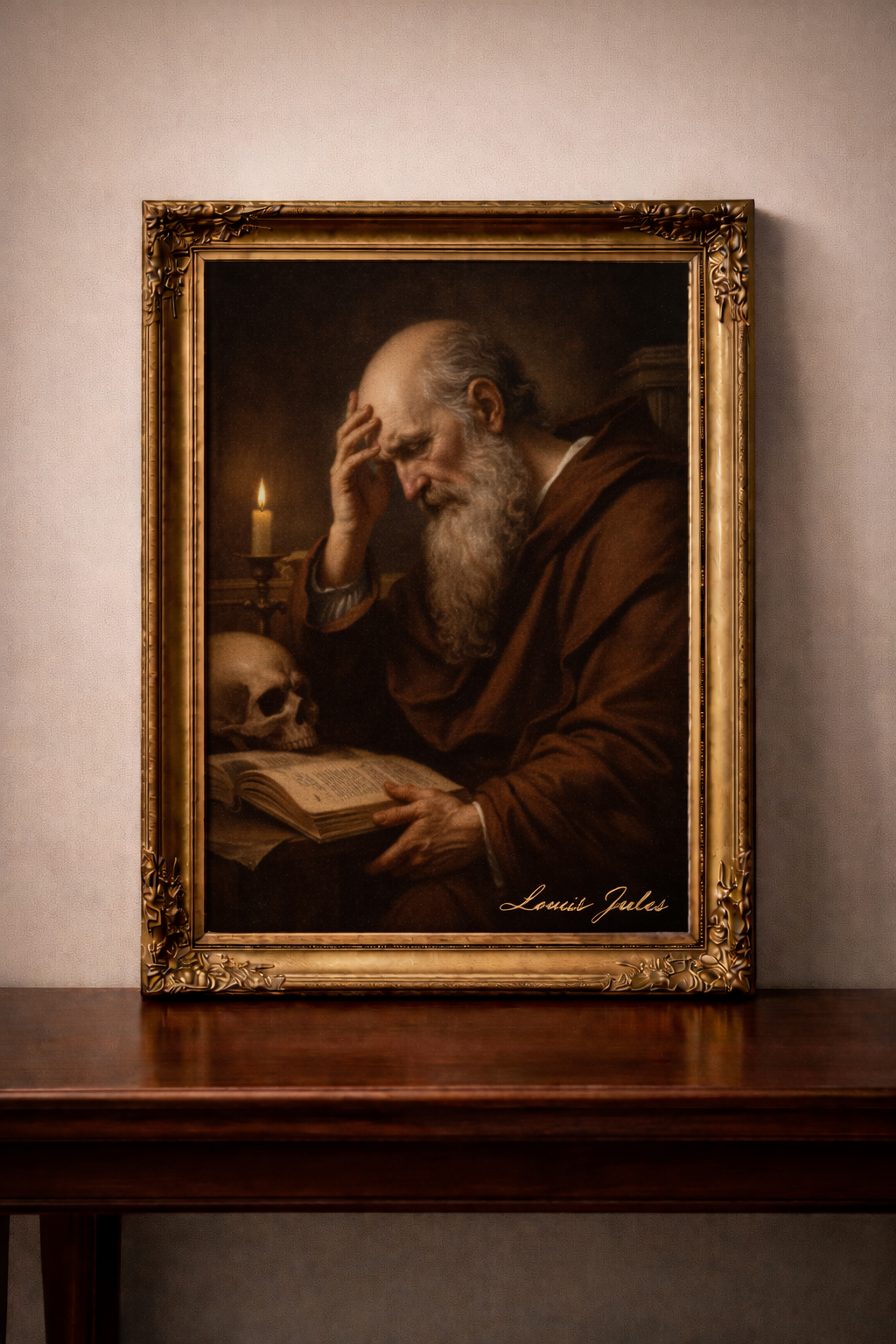 Contemplative scholar with skull and candle