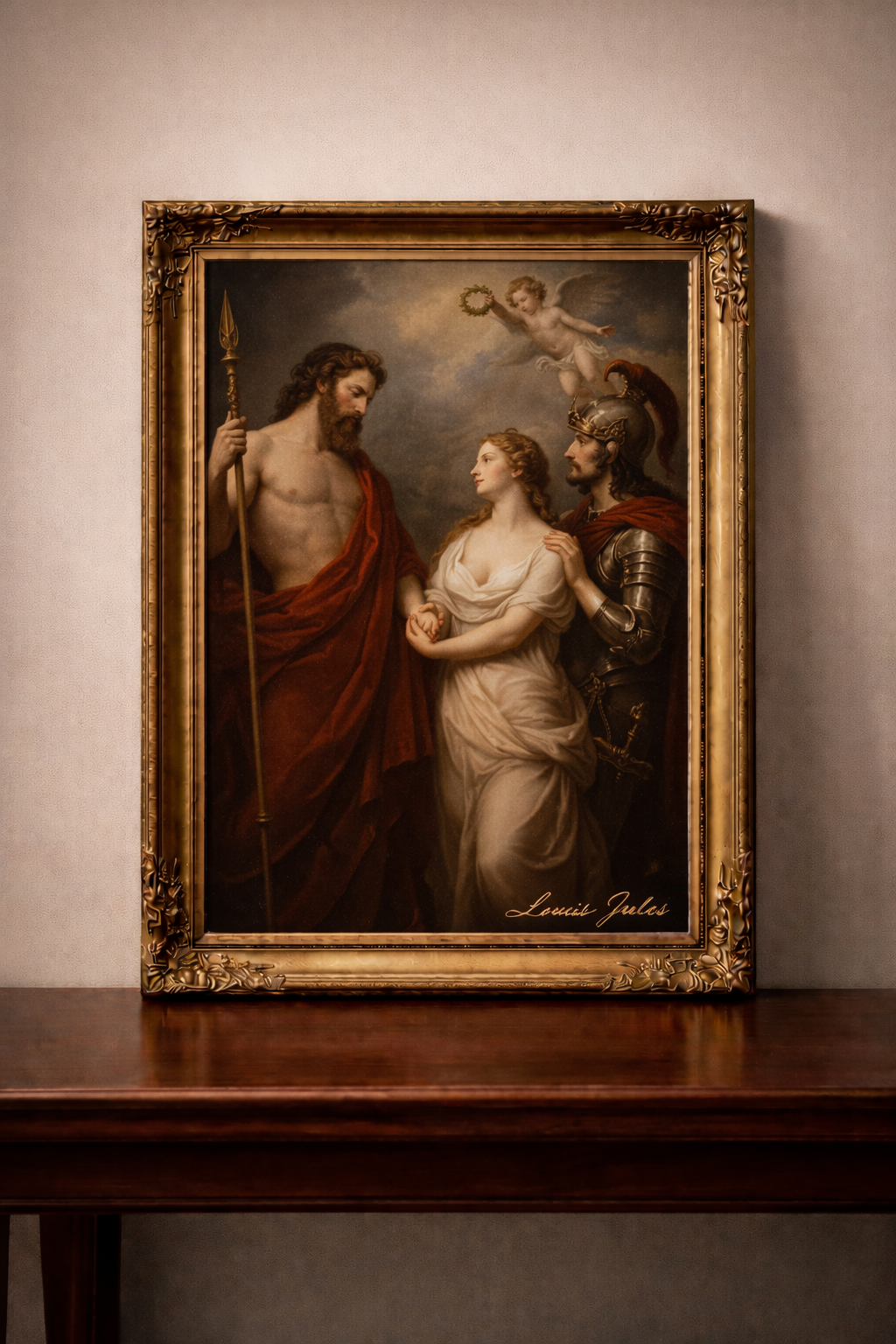 Mythological heroes in ornate frame